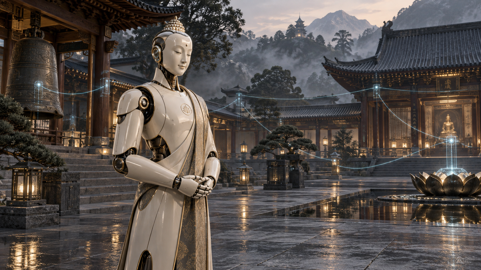 具身智能服务机器人与联网智慧寺庙概念场景